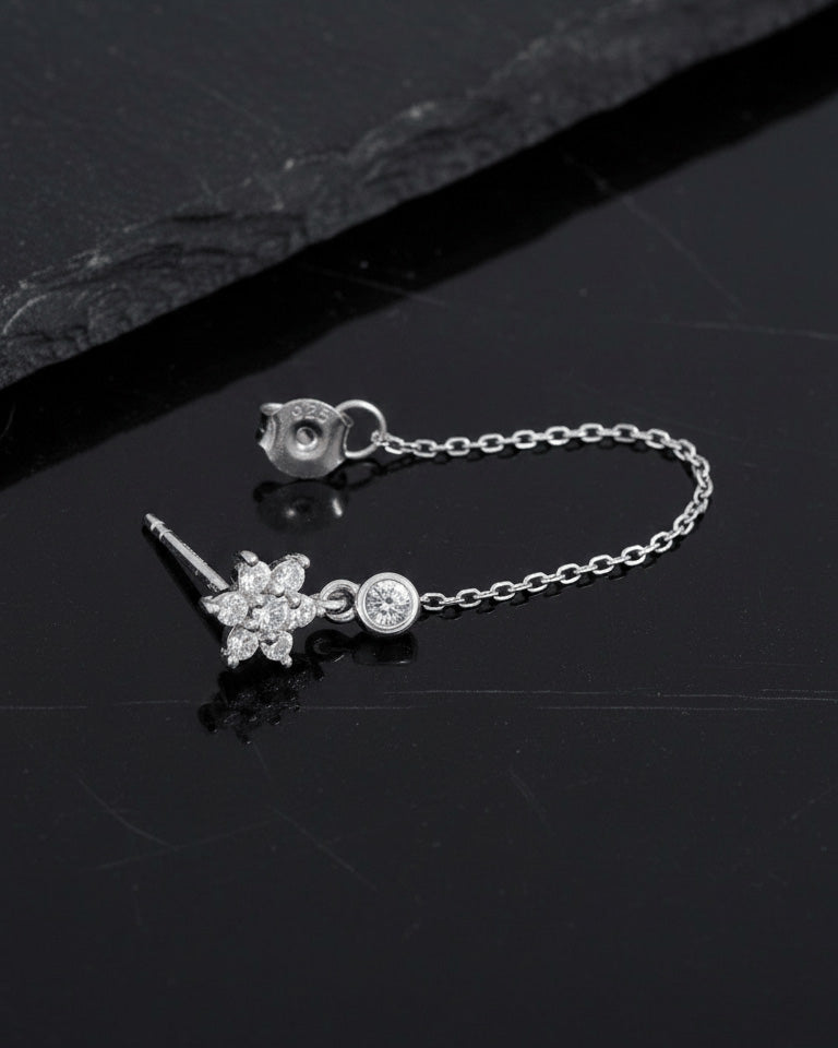 back to fron chain earring of flower cluster shape.