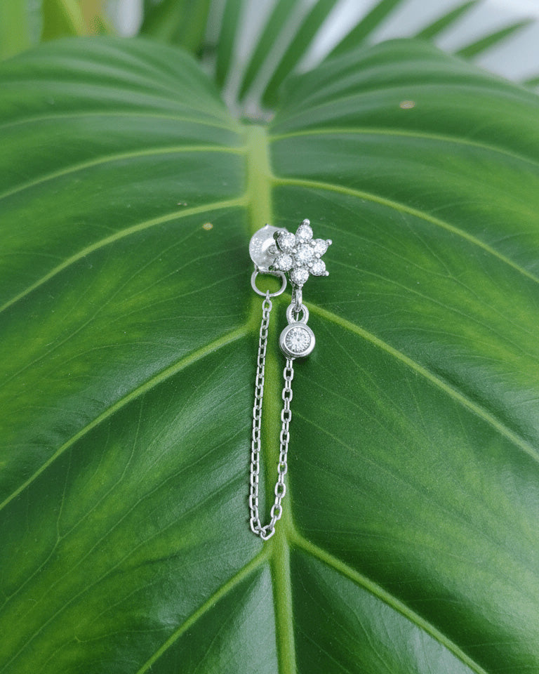 back to fron chain earring of flower cluster shape.