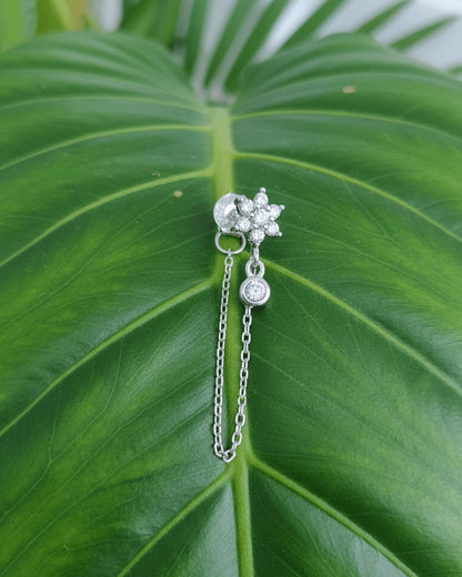 back to fron chain earring of flower cluster shape.