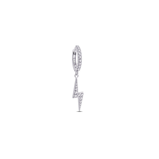 dangling bolt sign hoop earring.