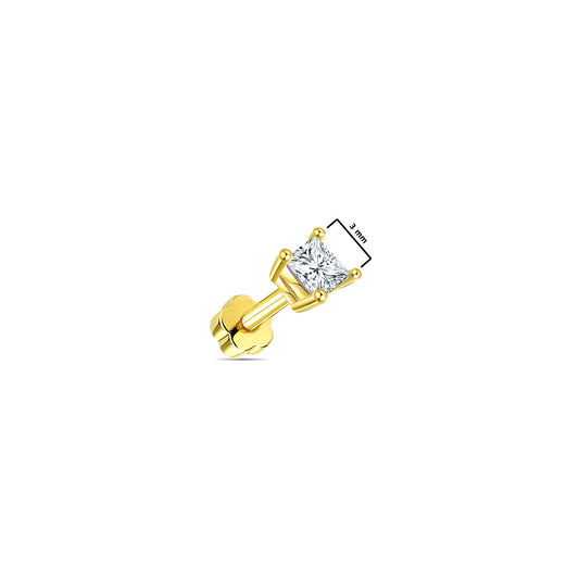3mm princess cut CZ stone flat back earring.