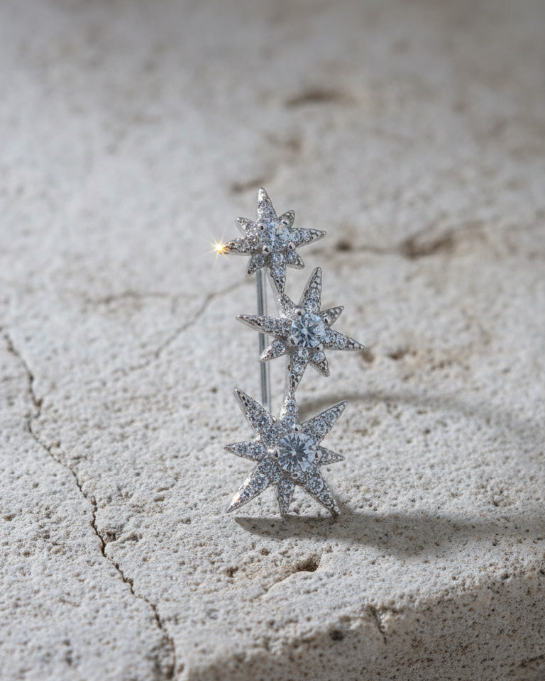 CZ three stars climber style earring.