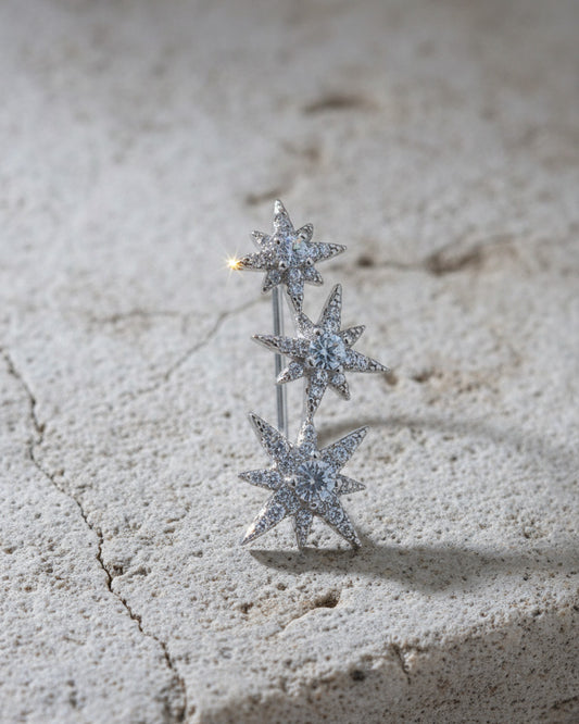 CZ three stars climber style earring.