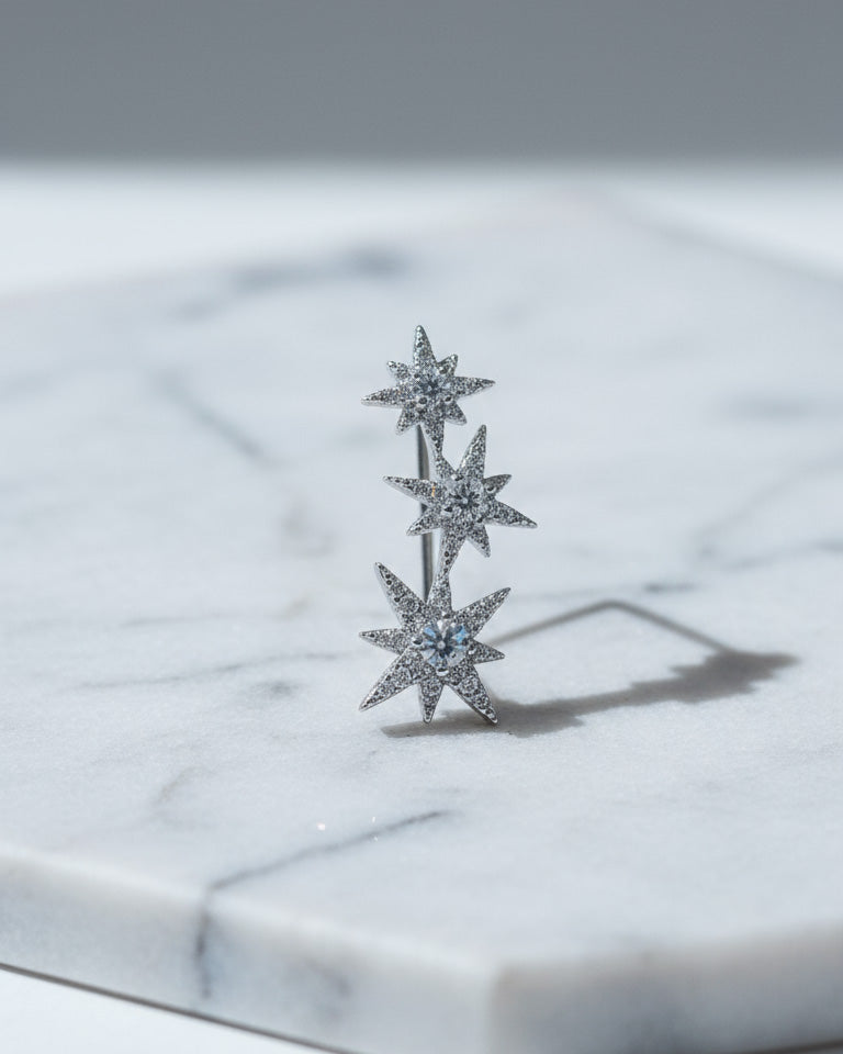 CZ three stars climber style earring.