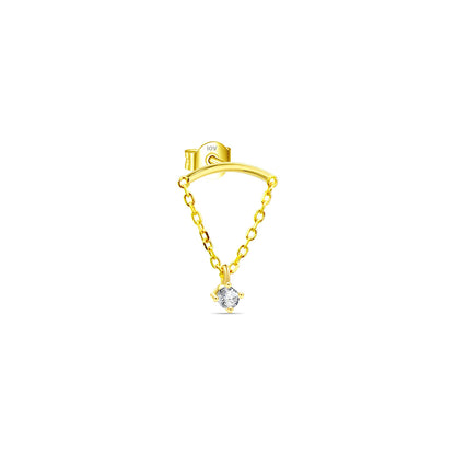 plain curve bar with dangling round stone stud earring.
