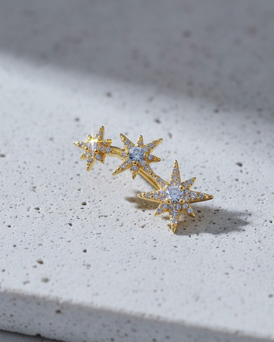 CZ three stars climber style earring.