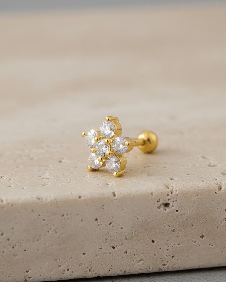 CZ cluster flower shape ballback piercing.