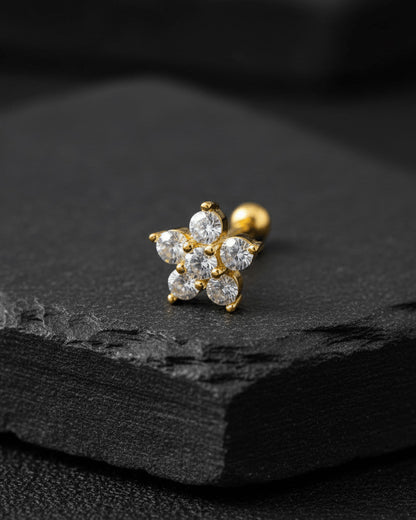 CZ cluster flower shape ballback piercing.