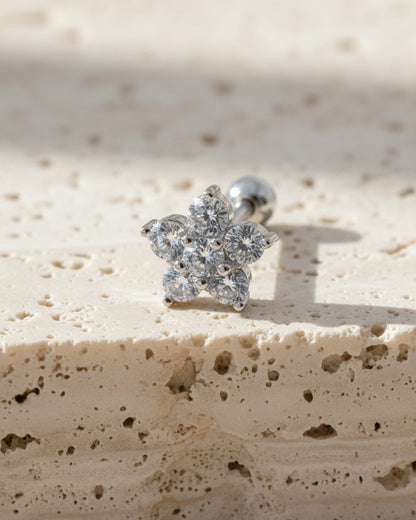 CZ cluster flower shape ballback piercing.
