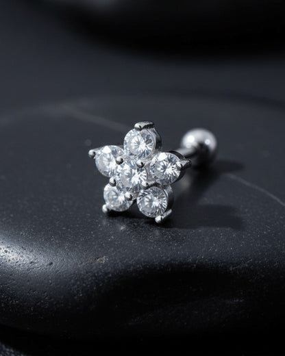 CZ cluster flower shape ballback piercing.