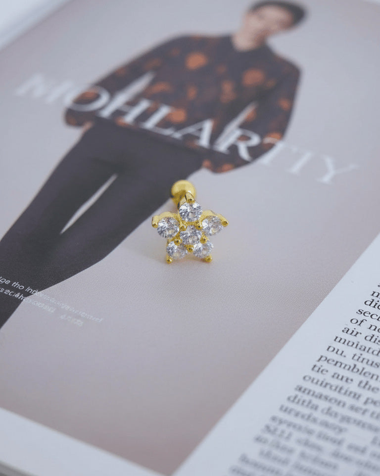 CZ cluster flower shape ballback piercing.