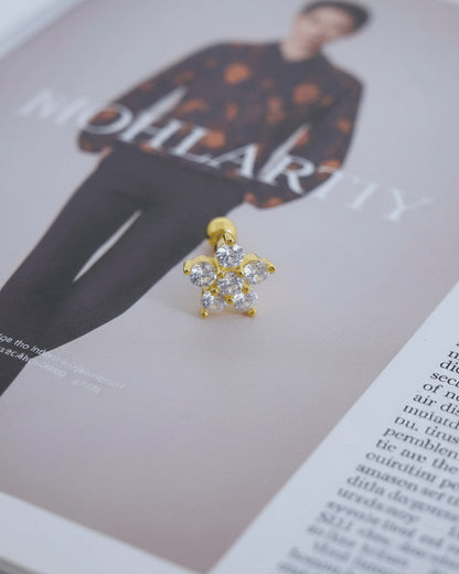 CZ cluster flower shape ballback piercing.