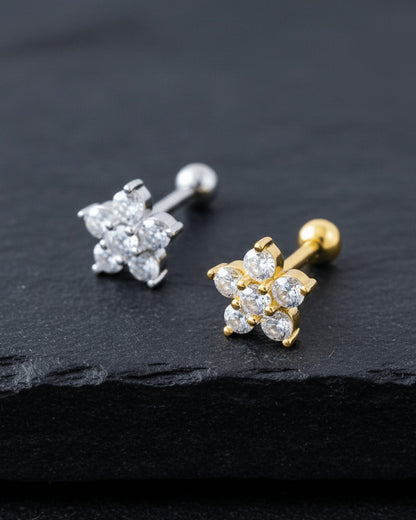 CZ cluster flower shape ballback piercing.