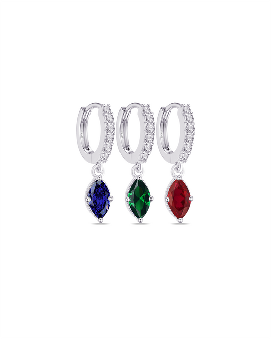 CZ huggie hoop with dangling color marquise shape stone.
