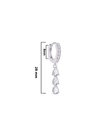 CZ huggie hoop with dangling pear shapes stones.