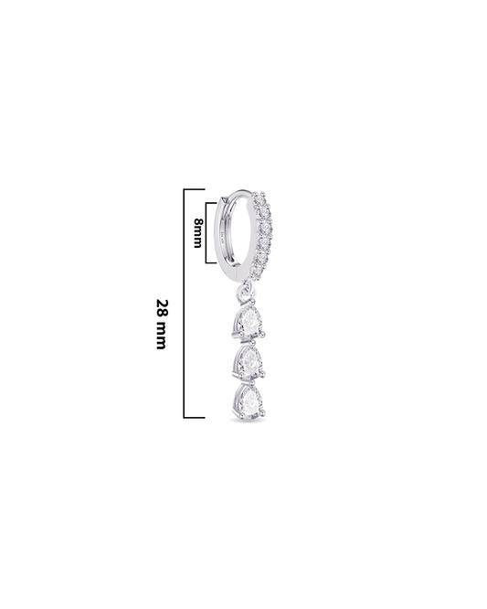 CZ huggie hoop with dangling pear shapes stones.