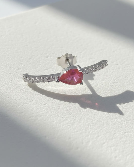 curved CZ line with pear colored stone stud earring.