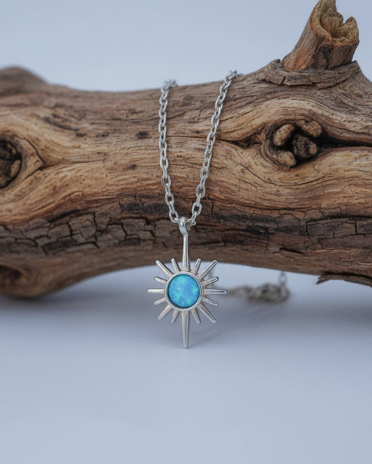 star shape necklace with round opal stone.