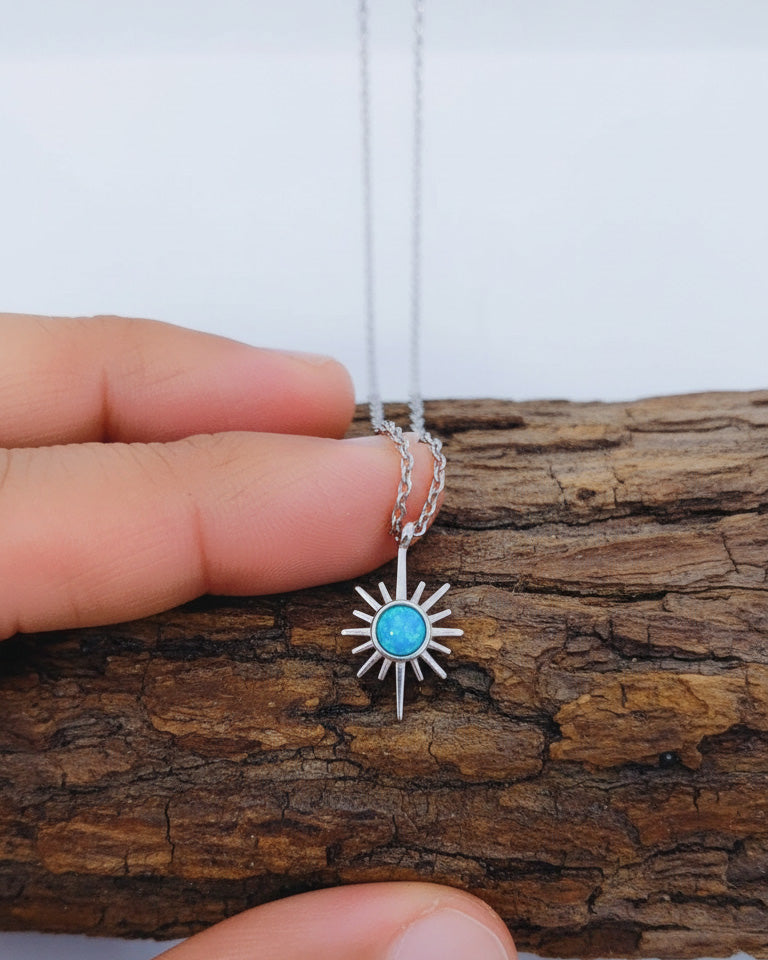star shape necklace with round opal stone.