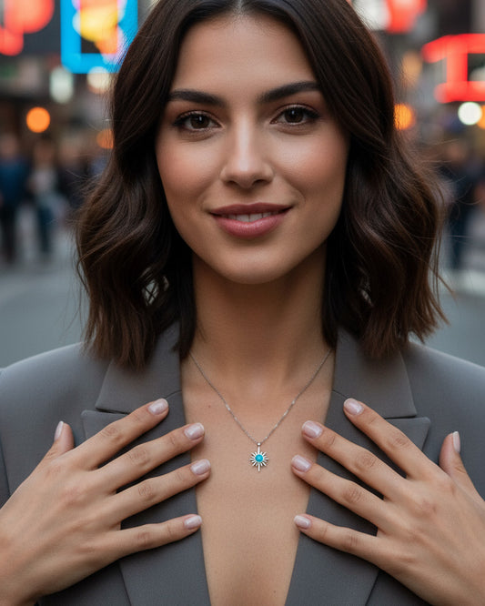 star shape necklace with round opal stone.