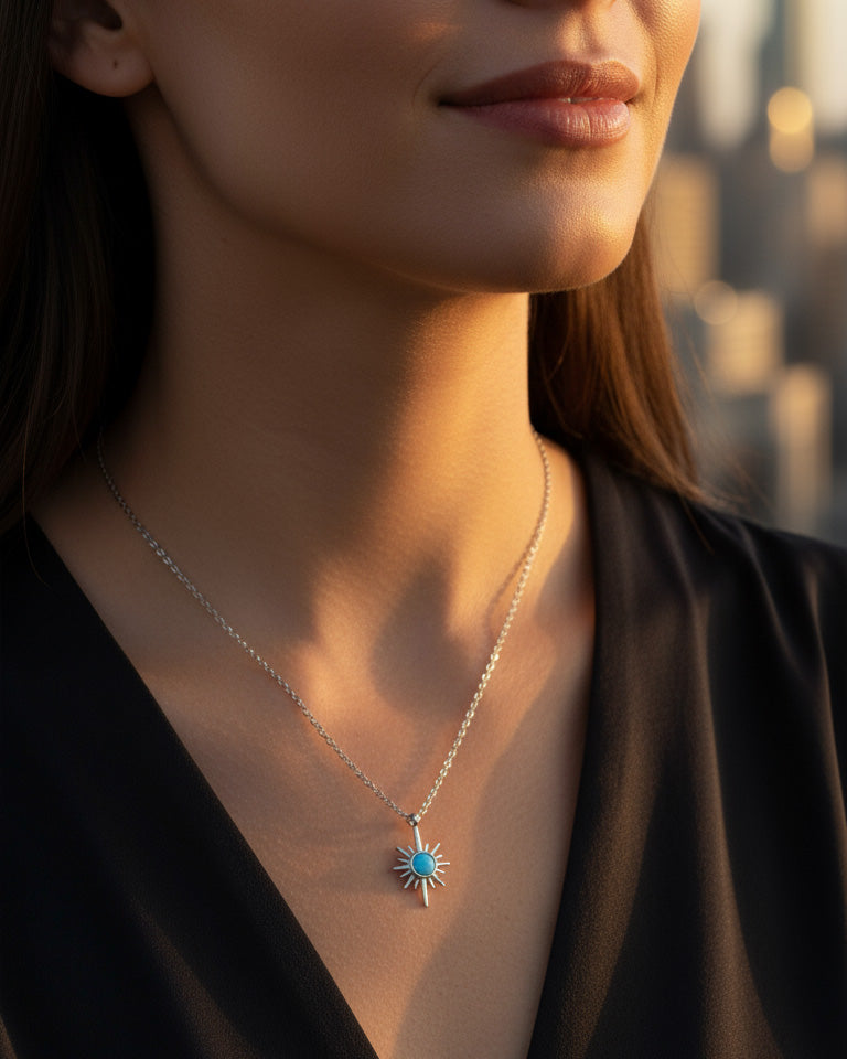 star shape necklace with round opal stone.