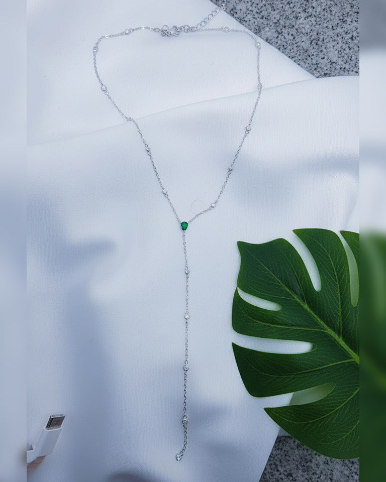 emerald Y shape necklace