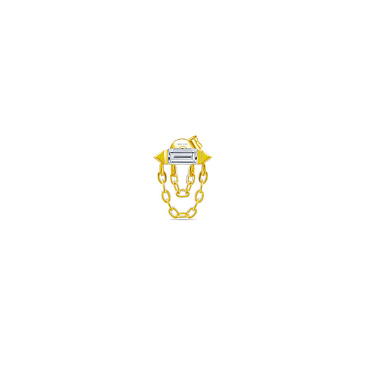 bar shape stud earring with double dangling chains.