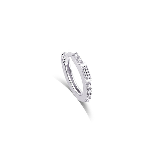 9 mm huggie hoop with baguette and round CZ.