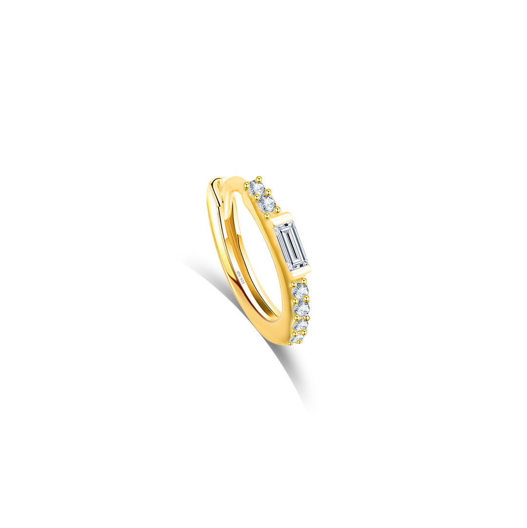 9 mm huggie hoop with baguette and round CZ.