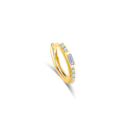9 mm huggie hoop with baguette and round CZ.