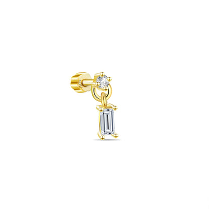 dangling baguette stone from round shape stone flatback piercing.