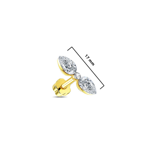 two pear and round shape stones flatback earring.