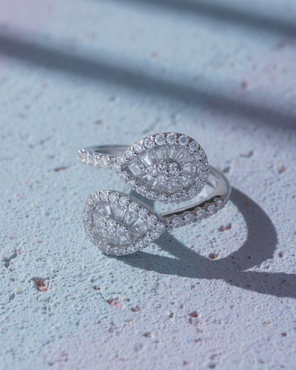 pear shape open ring with trapezoid and round CZ.