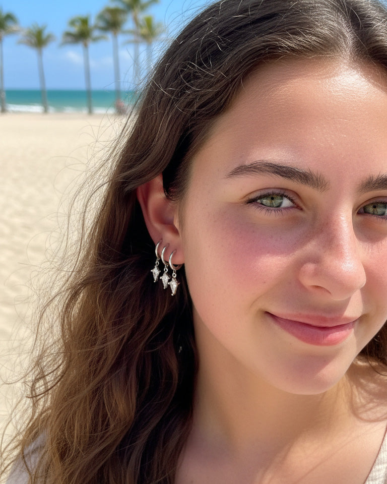 8 mm plain hoop with dangling CZ kite shape earring.