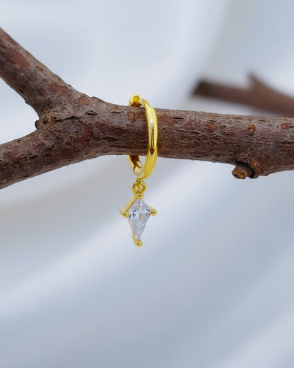8 mm plain hoop with dangling CZ kite shape earring.
