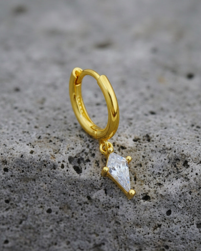 8 mm plain hoop with dangling CZ kite shape earring.