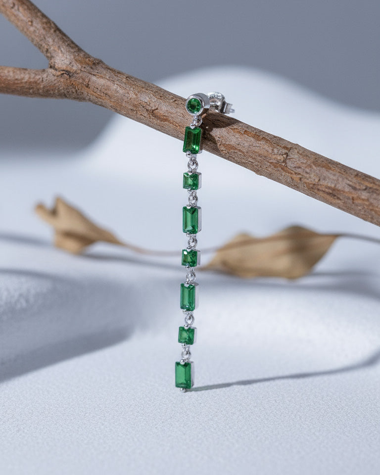 6 cm long earring of emerald color CZ stones.