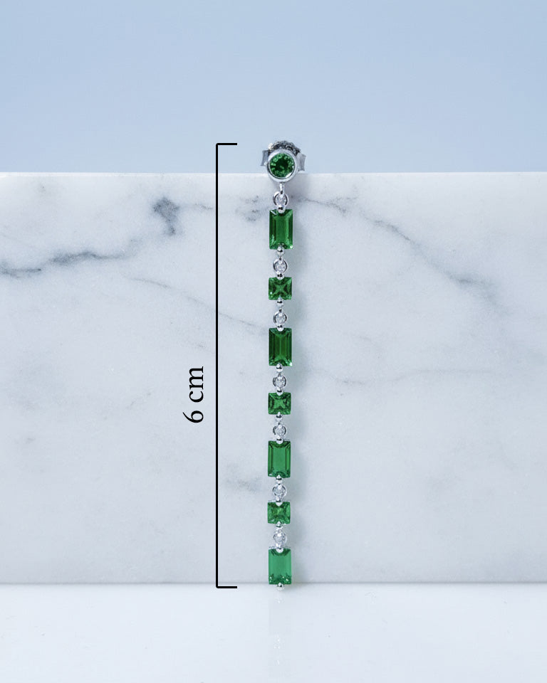 6 cm long earring of emerald color CZ stones.
