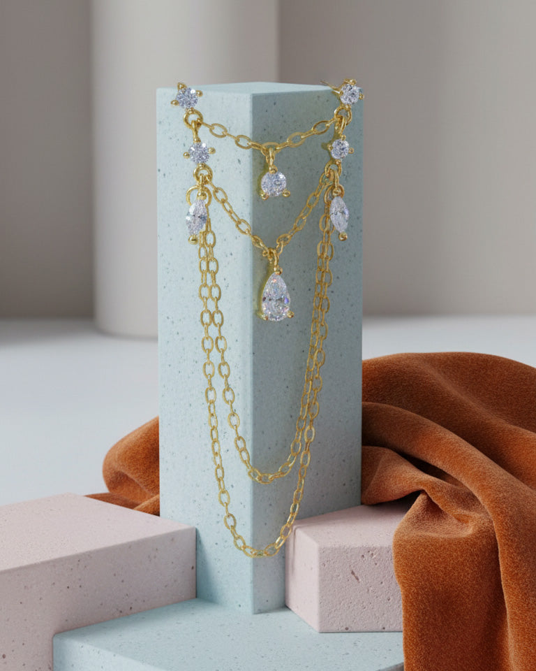 double stud dangling chains earring.