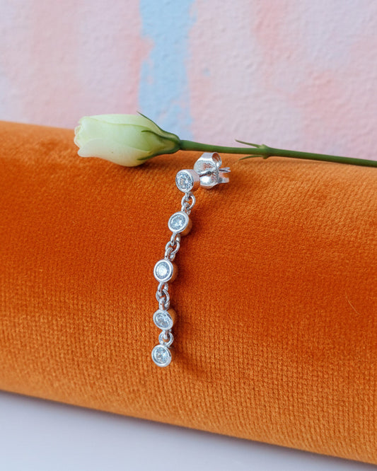 Round CZ in bezel setting dangling links stud earring.