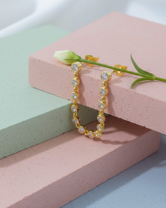 links of Round CZ in bezel setting double stud earring.