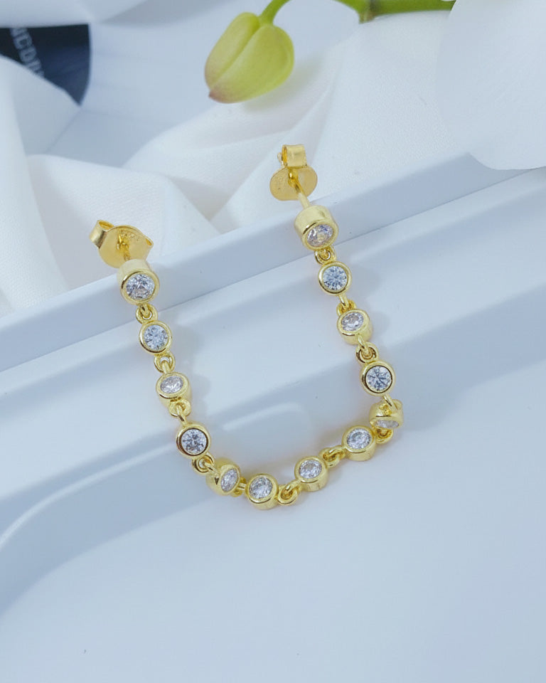 links of Round CZ in bezel setting double stud earring.