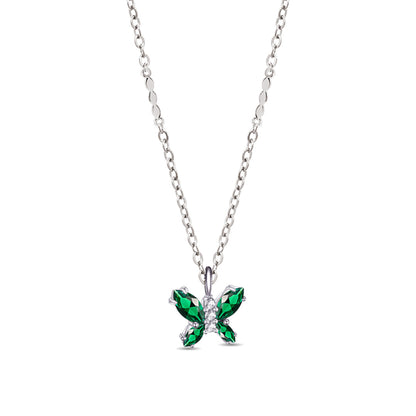 Sterling Silver Marquise Emerald Color Stones Butterfly Necklace