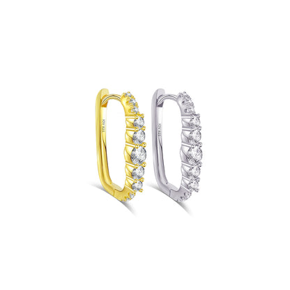 Rectangular hoop earring with graduated CZ round stones.