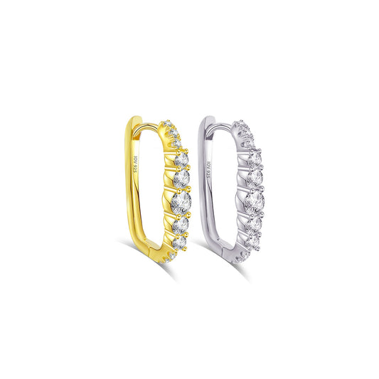 Rectangular hoop earring with graduated CZ round stones.