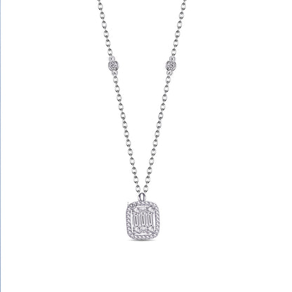 rectangular shape baguette and round stones necklace.