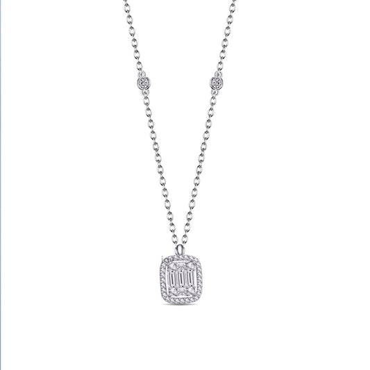 rectangular shape baguette and round stones necklace.