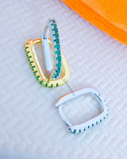 rectangular emerald CZ color hoop.