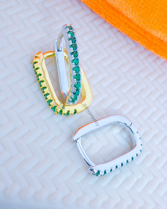 rectangular emerald CZ color hoop.