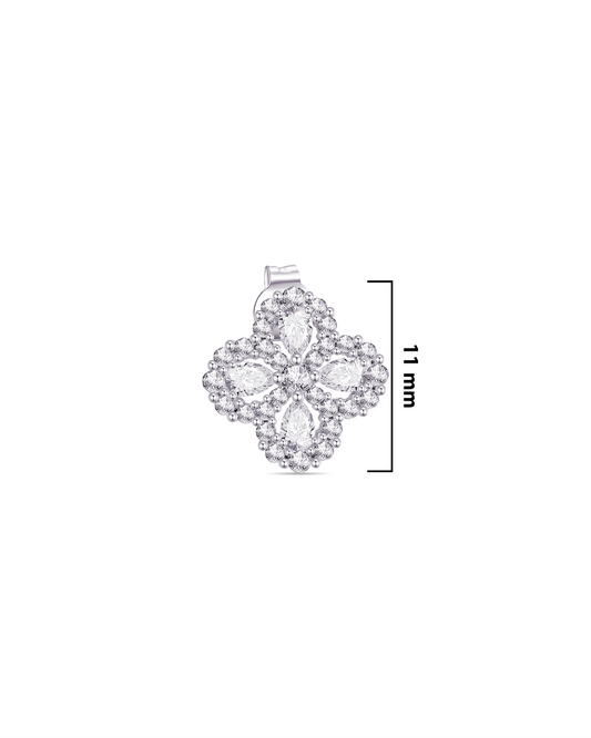 CZ pear and round flower shape stud earring.
